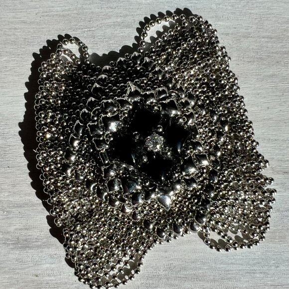 Gorgeous Unique Surgio Gutierrez Liquid Metal & Onyx Framed Zircon Bracelet - Picture 11 of 15